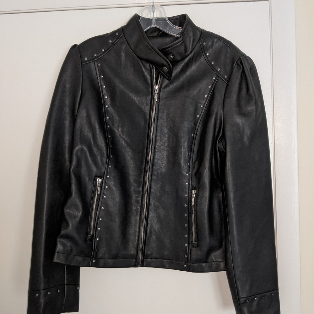 Black faux leather jacket with gunmetal studs